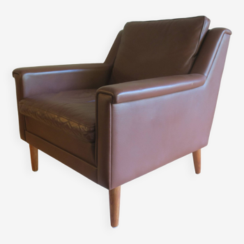 Fauteuil lounge danois vintage en cuir marron, 1960