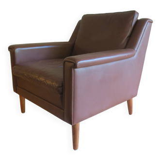 Fauteuil lounge danois vintage en cuir marron, 1960