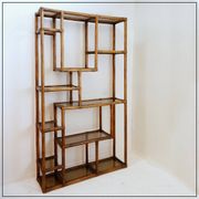 Asymmetrical shelf in bamboo and smoked glass - 1970s