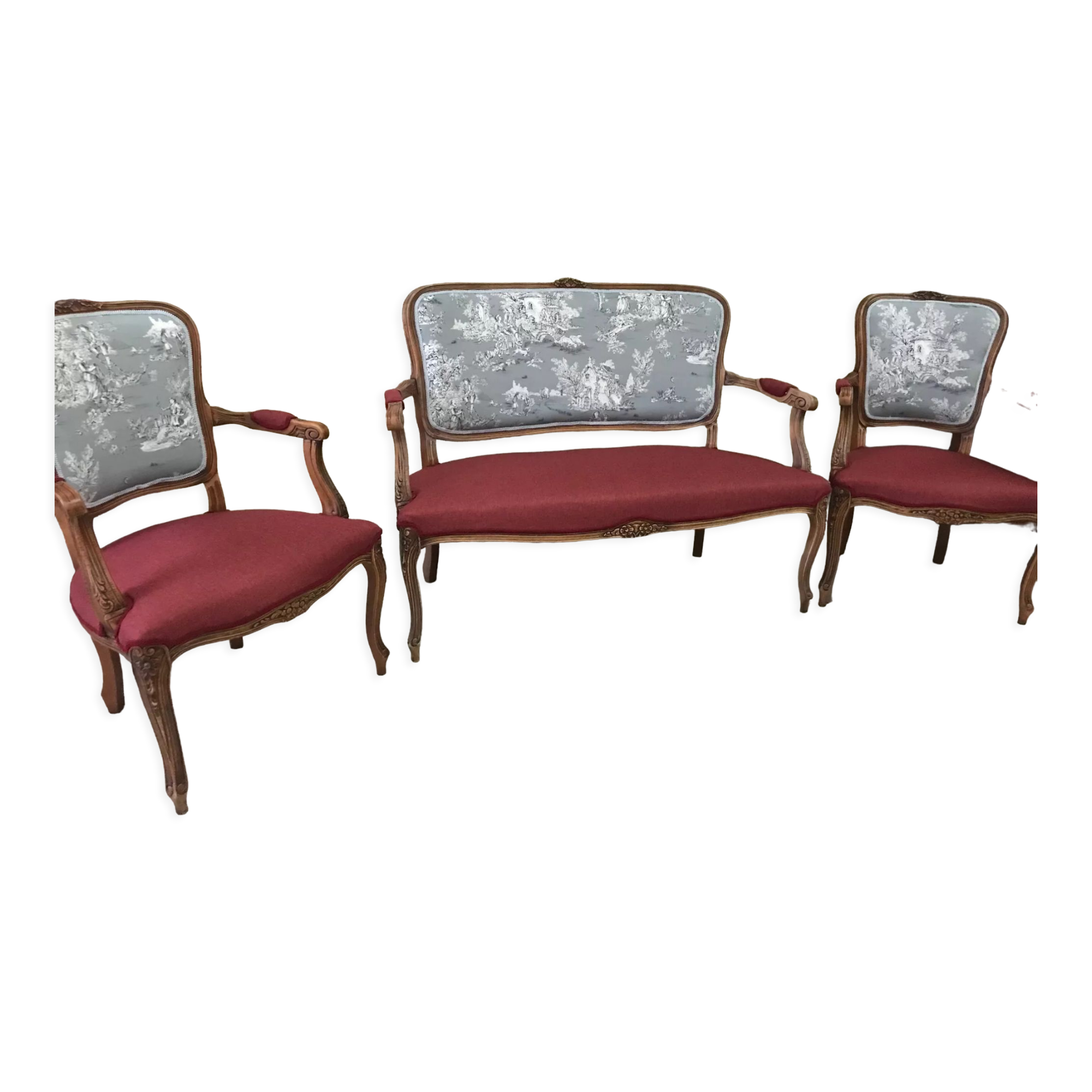 2-seater sofa and 2 armchairs in Louis XV style, revamped