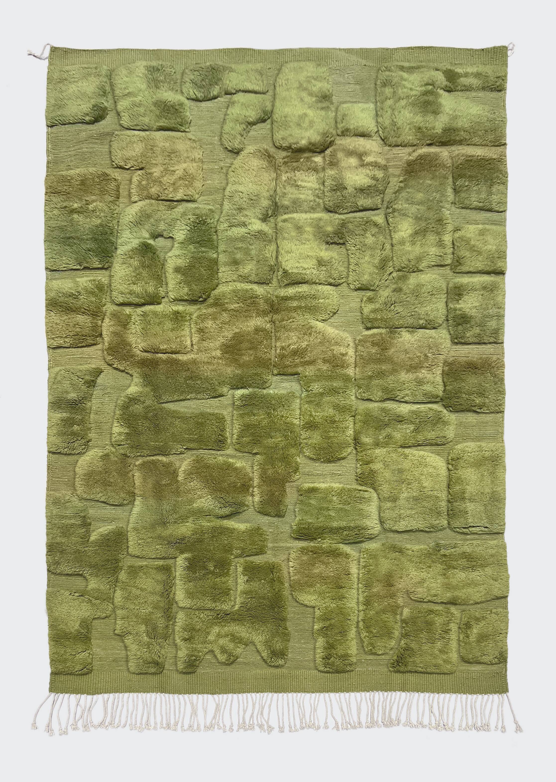 Green M'rirt Berber rug with engraved patterns, 3.10x2m