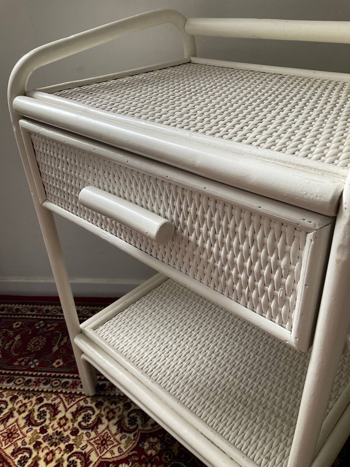 Vintage rattan bedside table from the 70s and 80s