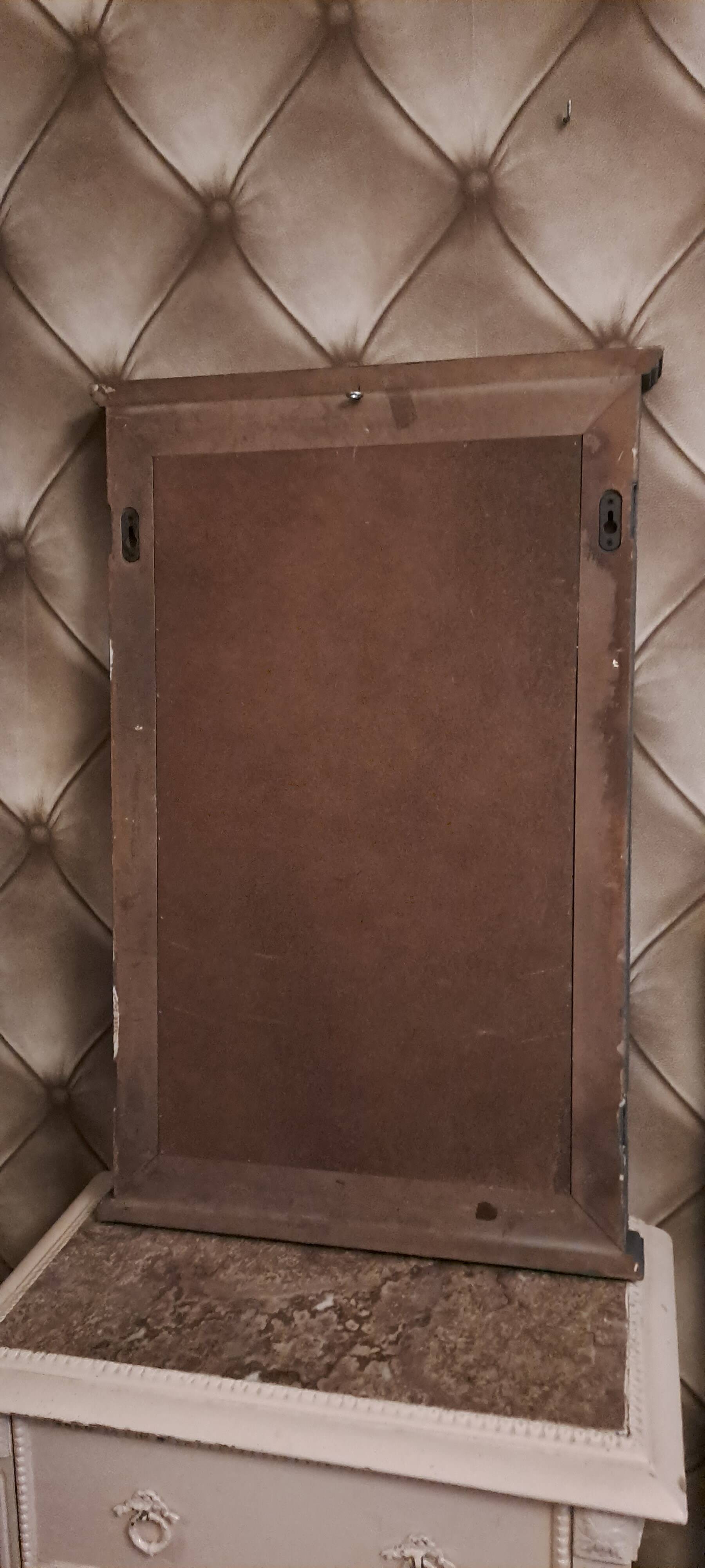 Dark grey wooden trompe l'oeil shutter mirror 1990 / wall decoration object Shutter-style mirror