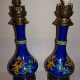 Pair of kerosene lamps with Asian decor