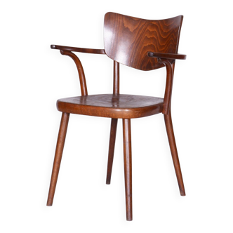 Original ArtDeco Beech Chair with Armrests by Ton, Radomir Hofman, Czechia, 1940s