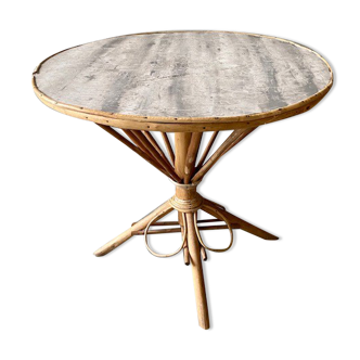 Travertine rattan table trompe l'oeil