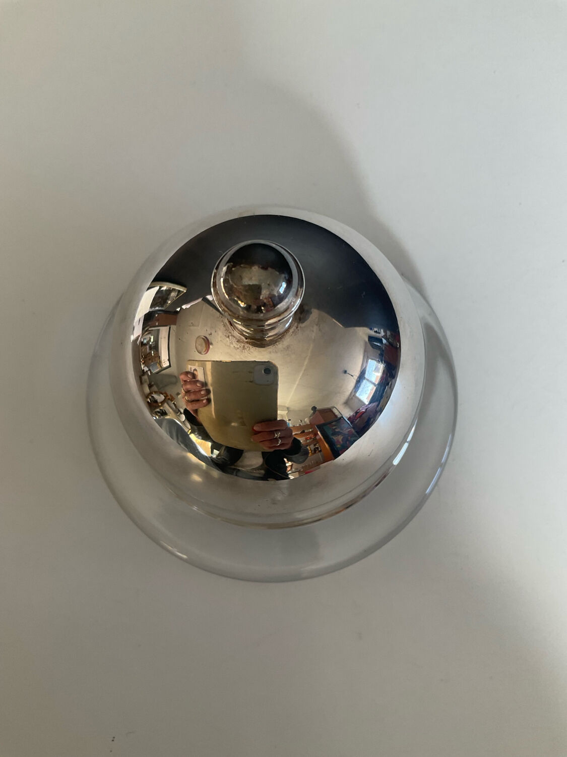 Silver-plated and glass bell-shaped butter dish from the 1970s.