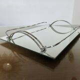 Ancien plateau miroir français en laiton chromé, art déco, années 20 30