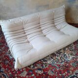 Togo beige wool bench by Michel Ducaroy