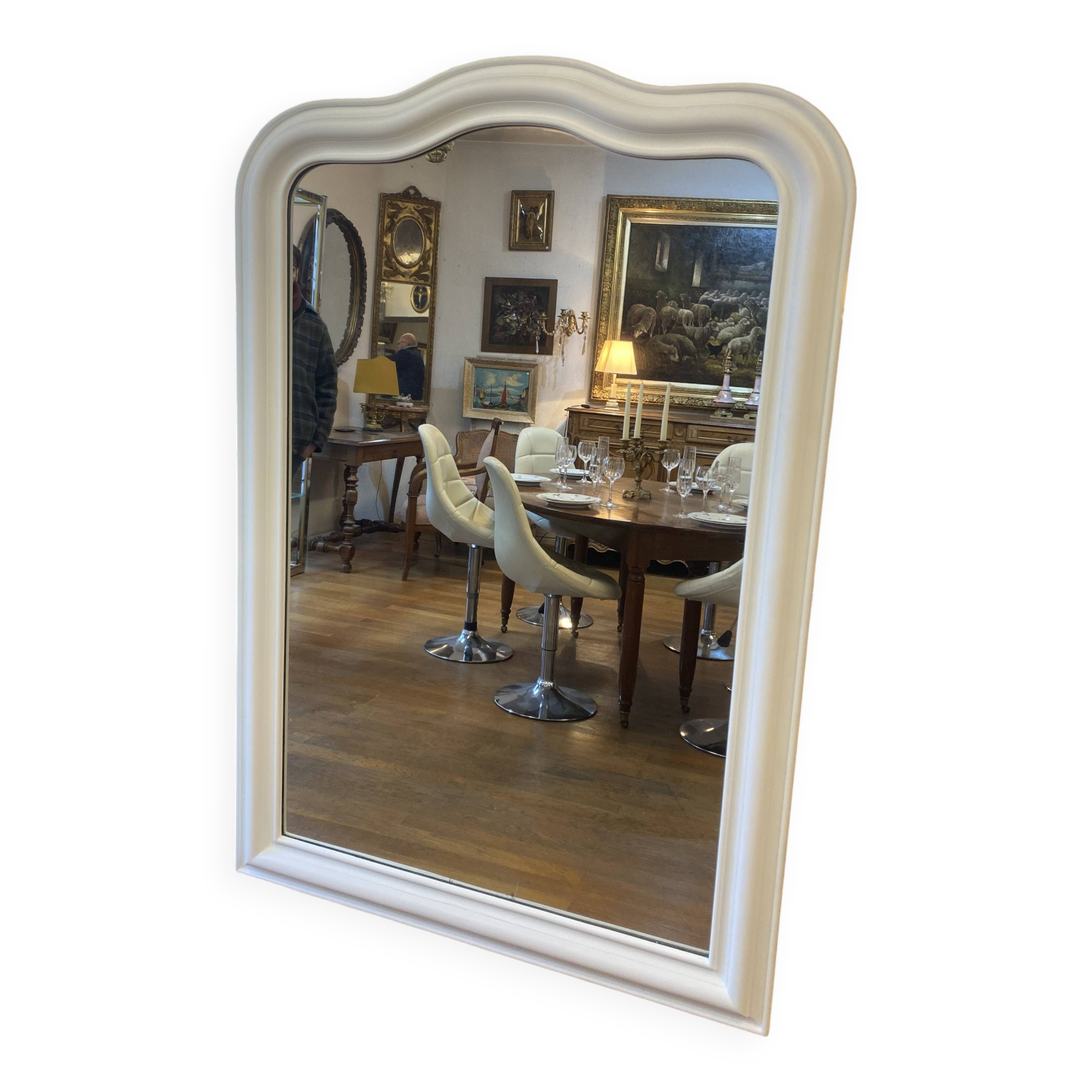 Louis Philippe mirror patinated in white by a lacquer artisan