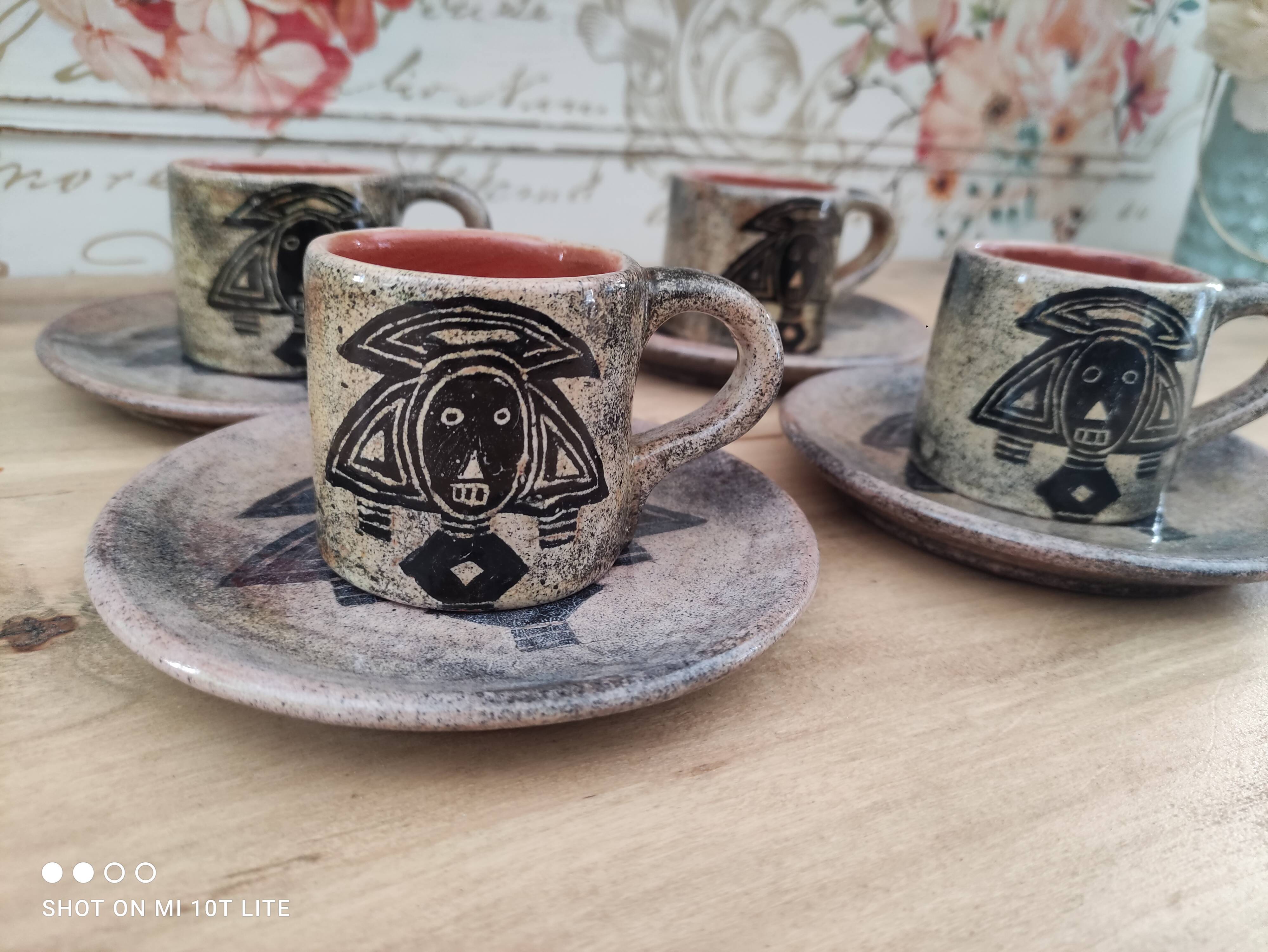 Set of 4 vintage 70s stoneware espresso cups