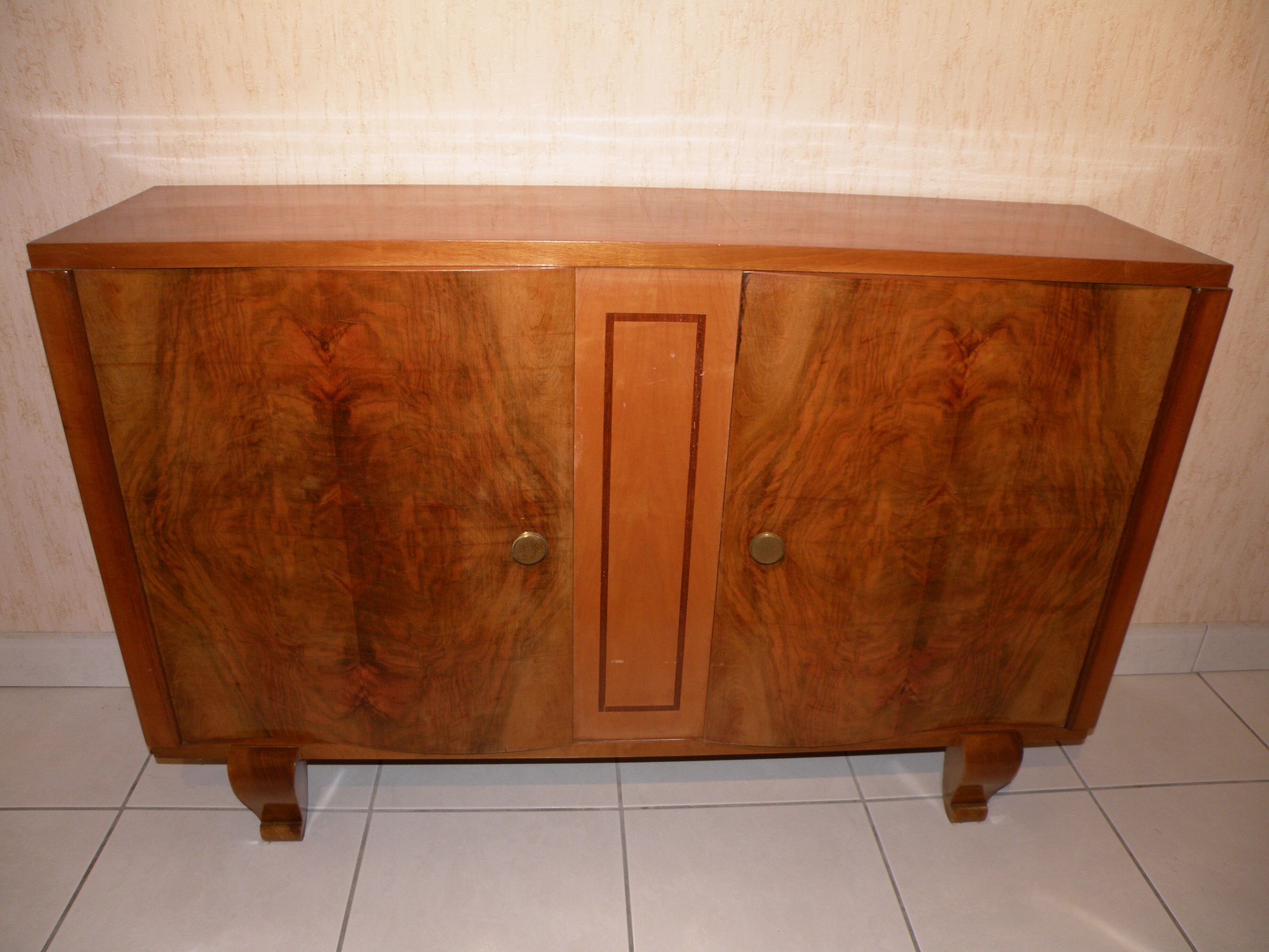 Sideboard walnut bramble storage cabinet, two doors, style 1930