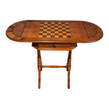 Louis Philippe style chessboard game table with marquetry.