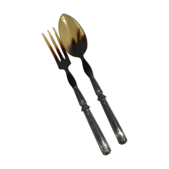Art Deco silver metal horn salad covers