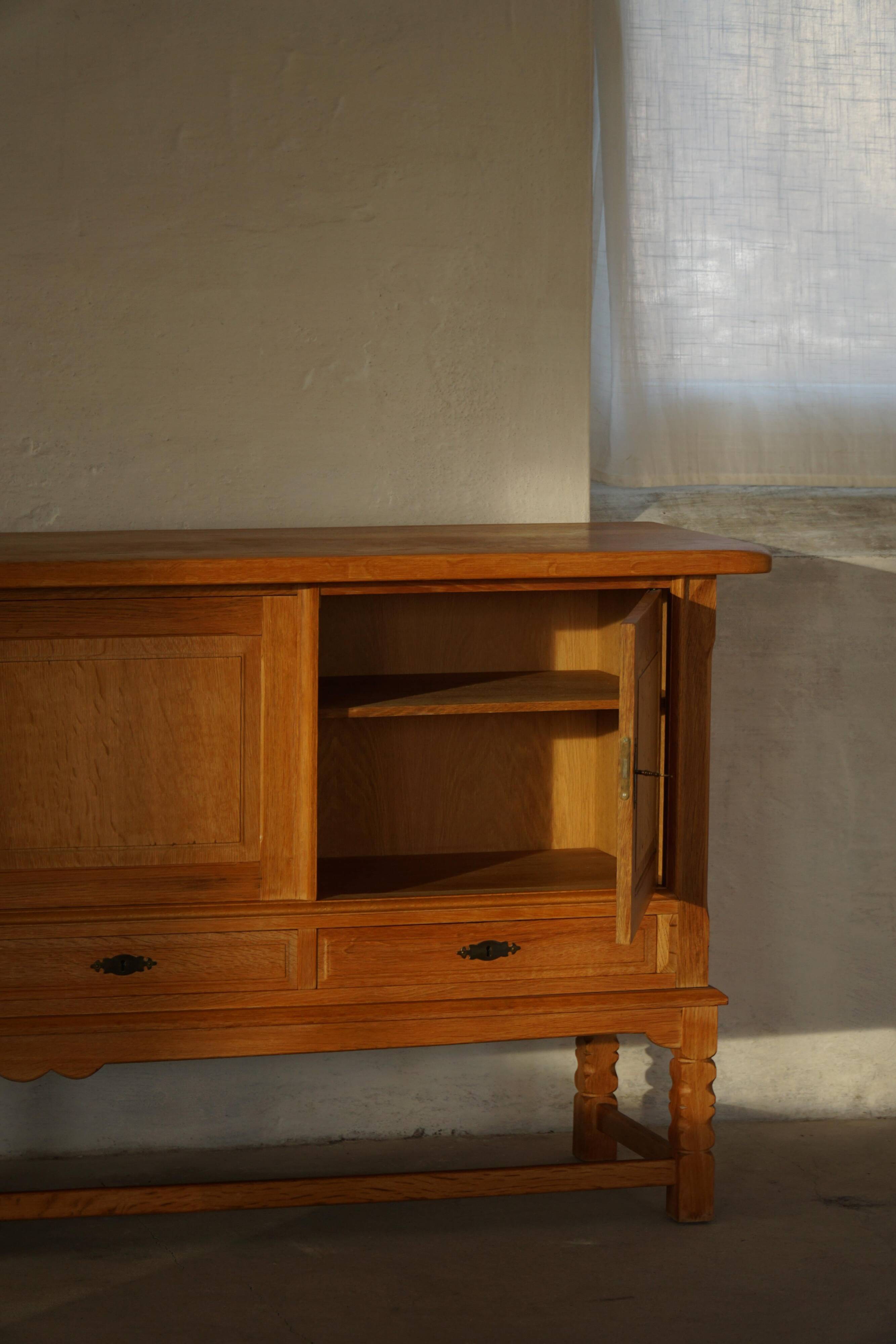 Brutalist Mid-Century Danish Buffet in Oak, Henning Kjærnulf, 1960s