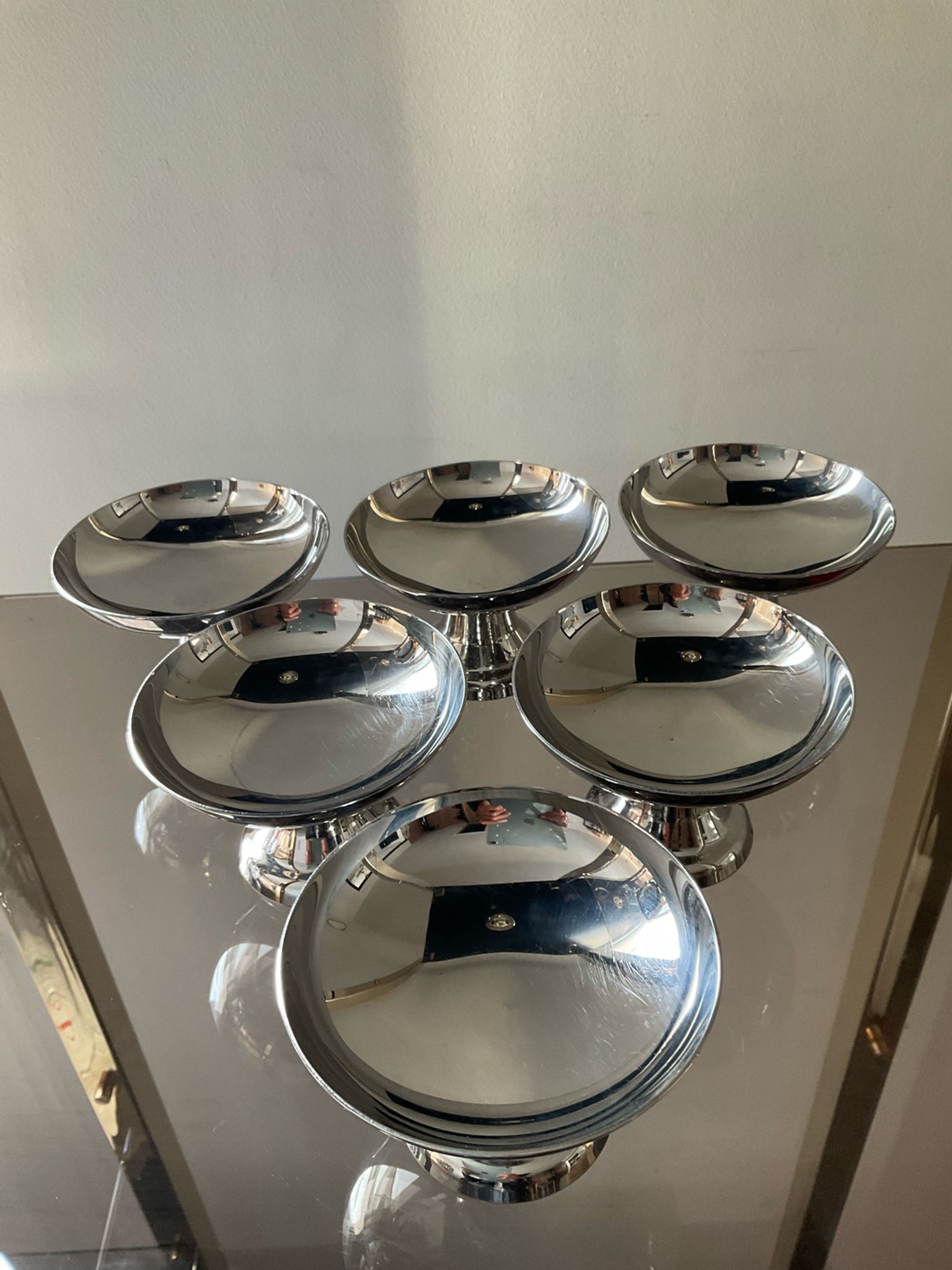 Series of 6 vintage stainless steel ice cream cups