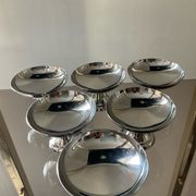 Series of 6 vintage stainless steel ice cream cups