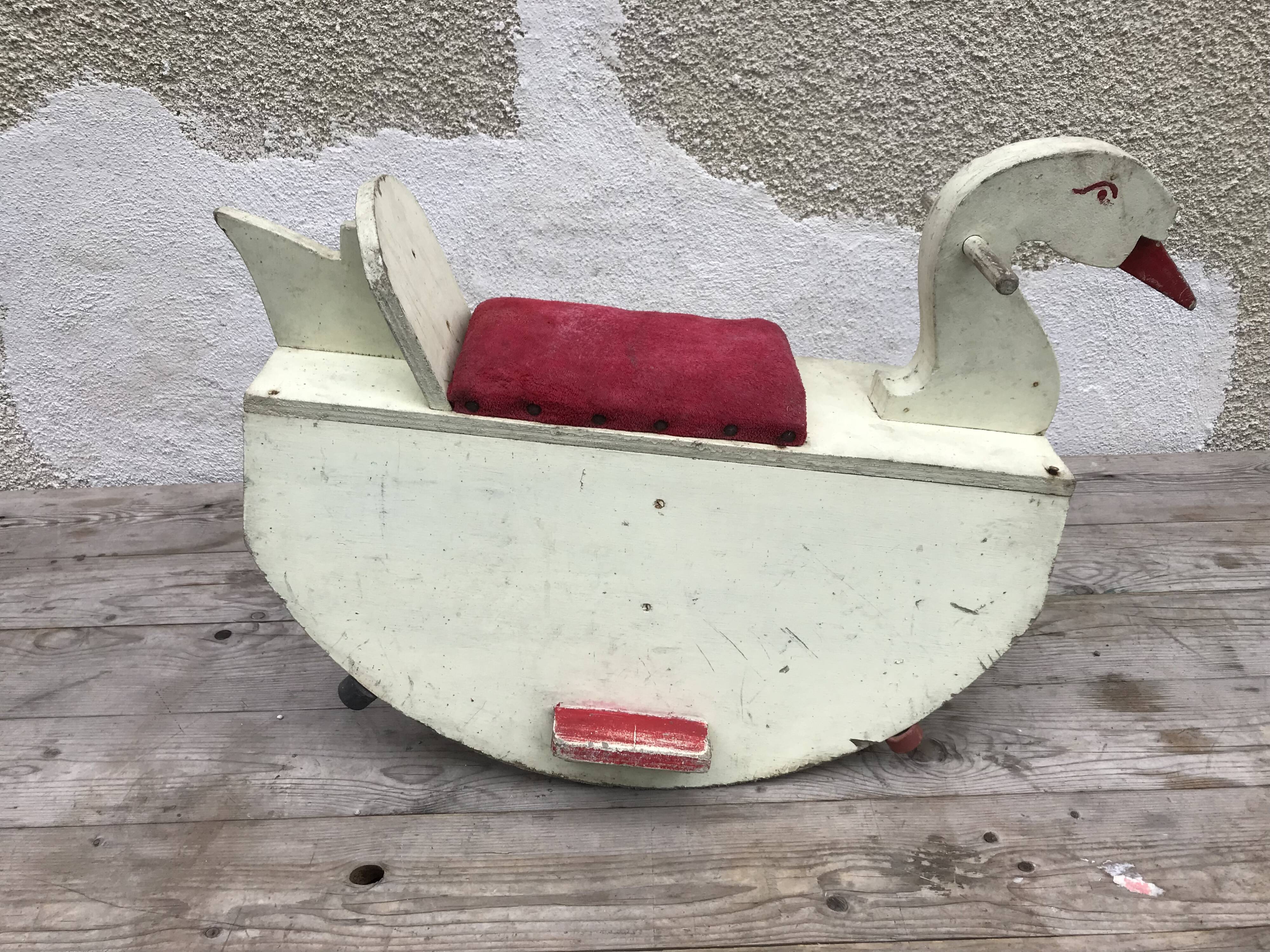 Jouet à Bascule Ancien En Bois - Escargot - Déco Vintage Ou Jouet D'Enfant