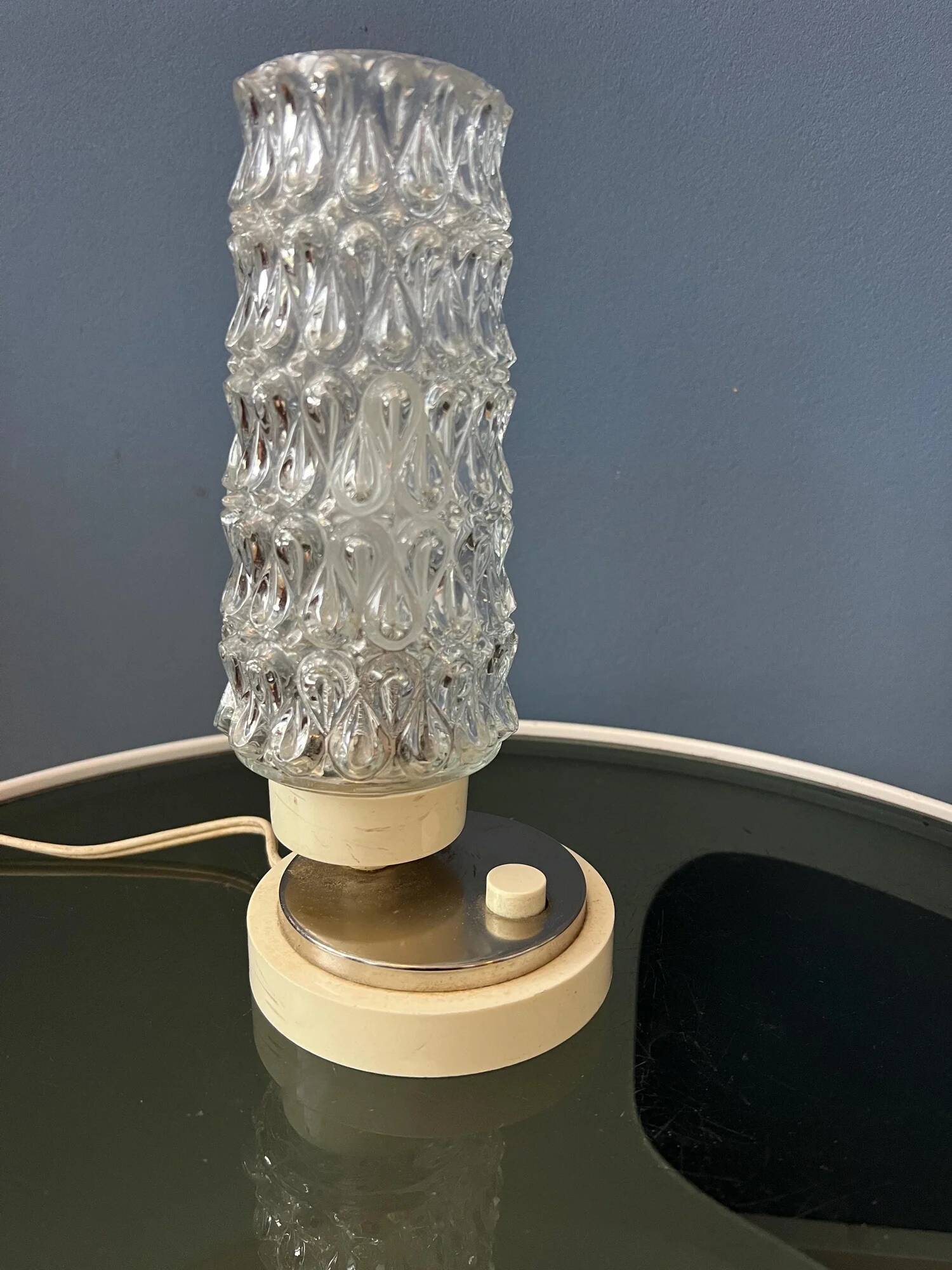 Set (2) of mid-century clear crystal glass bedside table lamps
