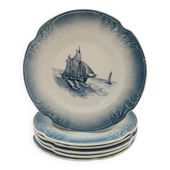 6 Assiettes "Orchies Nord France", Modèle Marine