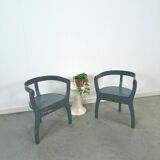 Old wooden blue set of chairs with flowers from Sweden