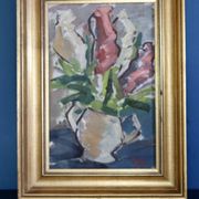 Original Mid-Century Oil on Canvas " Vase" by unidentified Artist- Vintage & Framed