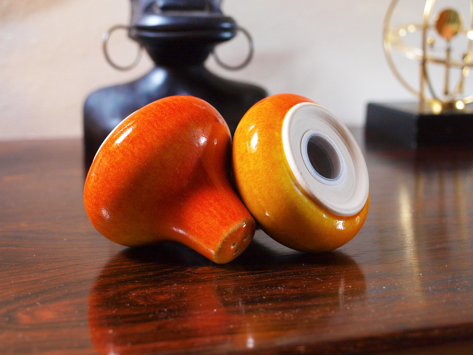 Salt and pepper in orange ceramic, 60s