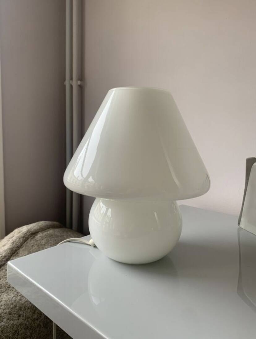Vintage mushroom lamp vetri murano 1970 in white glass