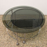 Table basse pivotante à deux niveaux en acier chromé et cristal, années 1970