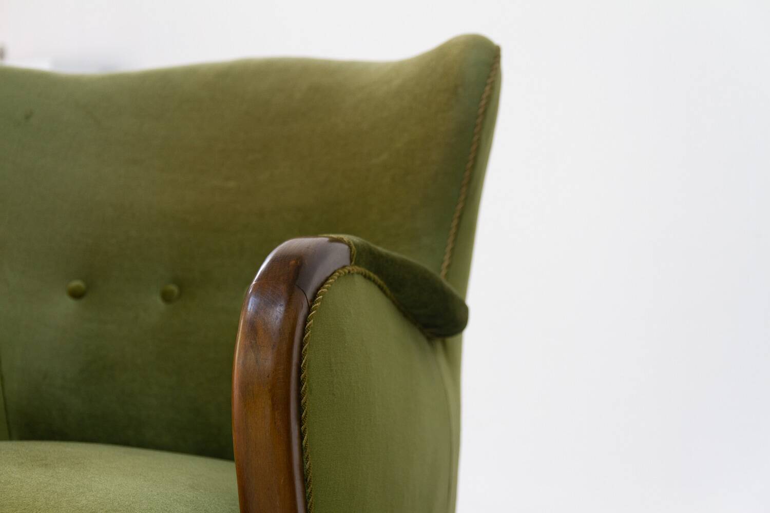 Danish art deco green velvet lounge chairs, 1940s. set of 2