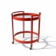 1970s bar trolley, red metal and double glass shelf.