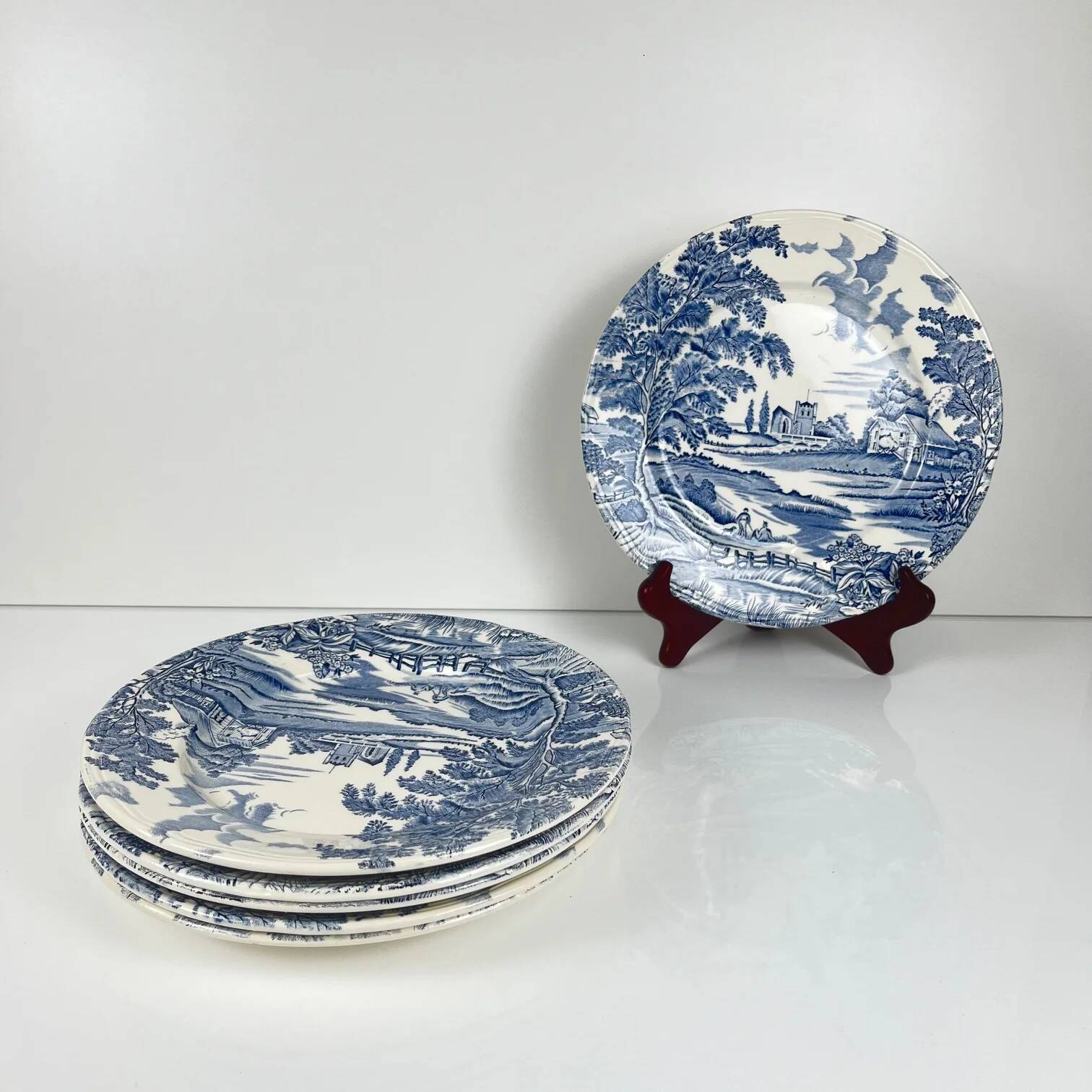 Set of 6 flat plates "English style" blue, Lunéville