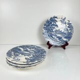 Set of 6 flat plates "English style" blue, Lunéville
