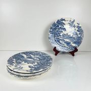 Set of 6 flat plates "English style" blue, Lunéville