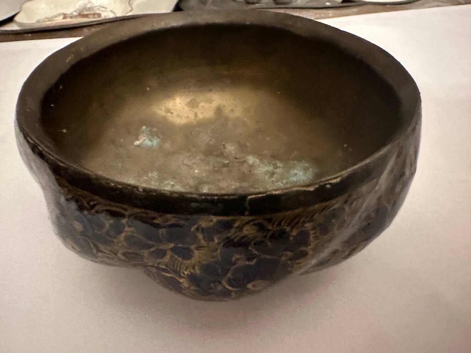 Orientalist Bowl with Hand-Painted Midnight Blue and Gold Floral Decor