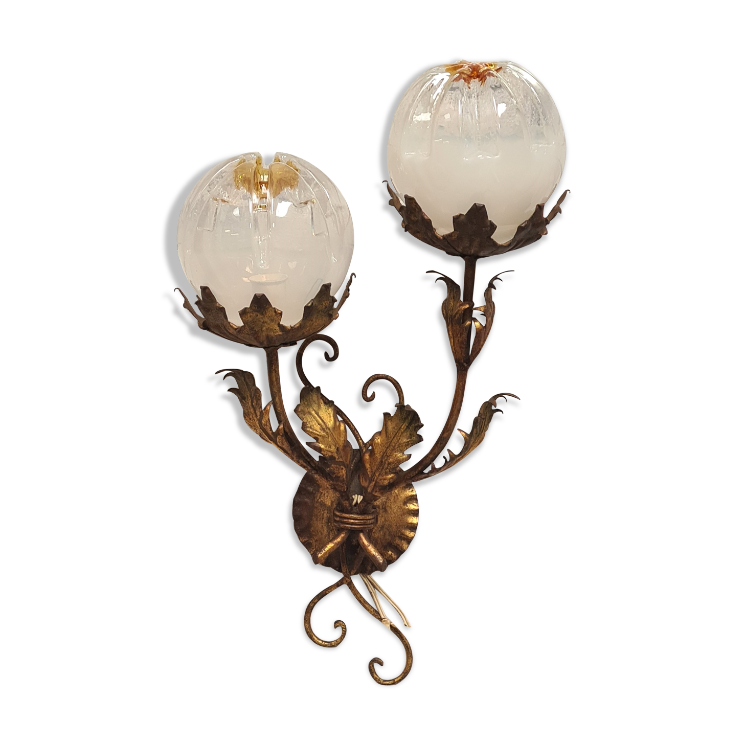 fleural wall lamp vintage golden metal Italian design 1960 murano mazzega