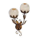 fleural wall lamp vintage golden metal Italian design 1960 murano mazzega