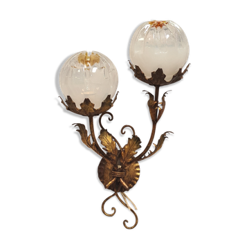 fleural wall lamp vintage golden metal Italian design 1960 murano mazzega