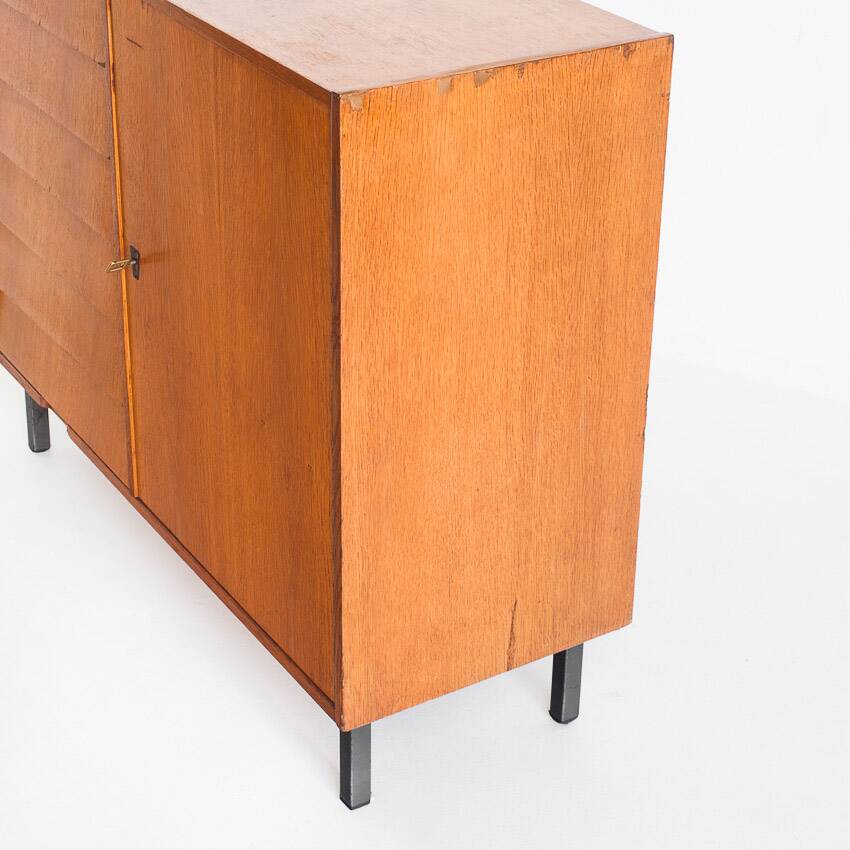 Vintage sideboard. Oak wood, drawers and door. France, 1960s