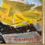 Rest, oil on canvas mounted on cardboard signed Dassimov