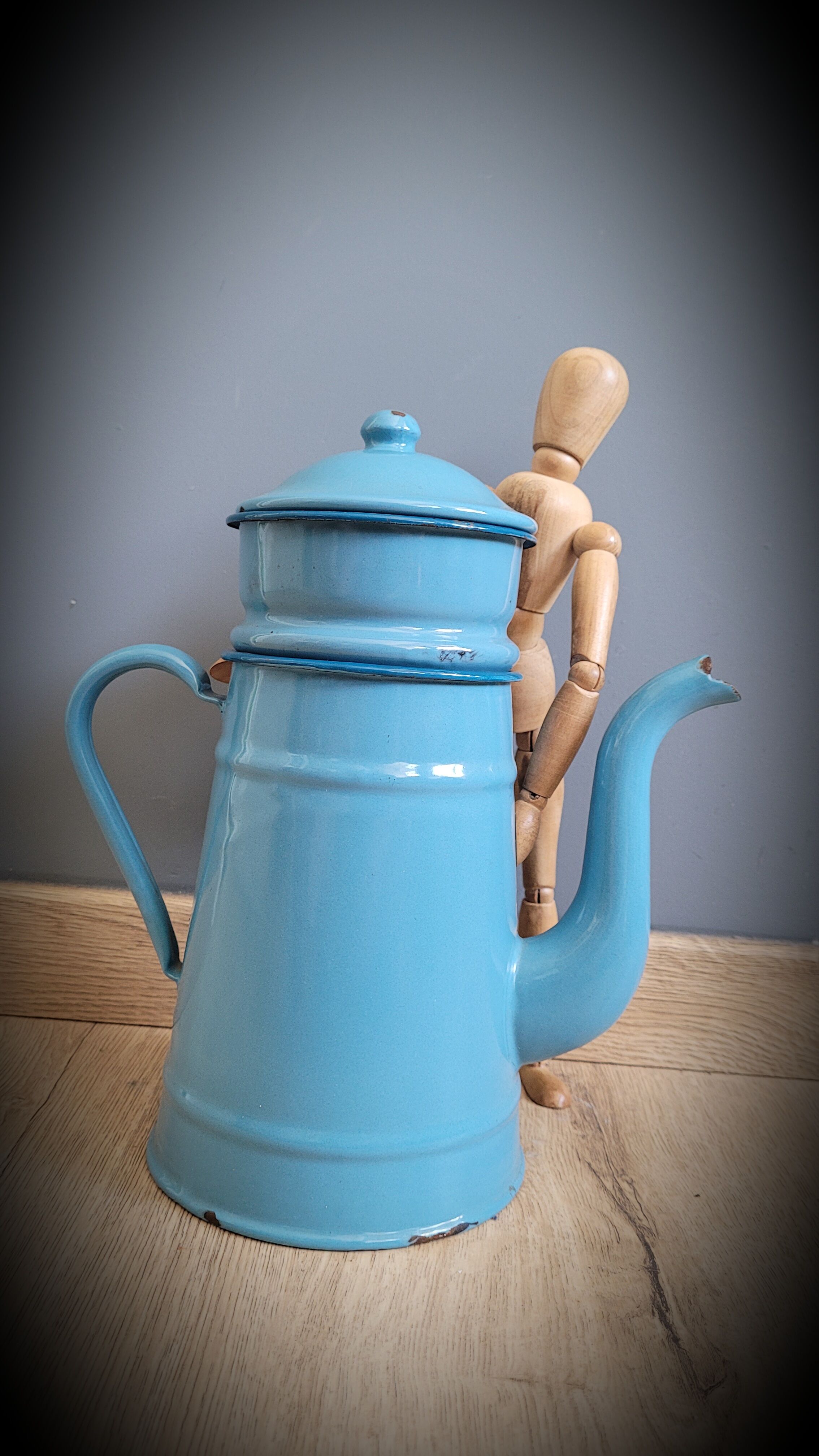 Blue enamelled coffee maker