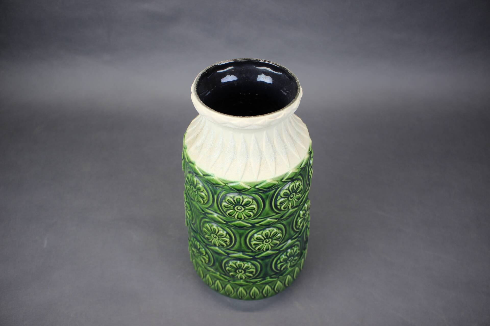 Large Mid-Century BAY Keramik Green Relief Vase, West Germany, 1970s