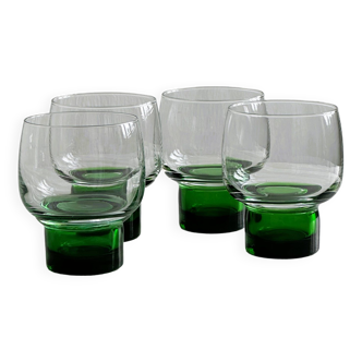 4 verres à eau rétro pied vert, design 70.