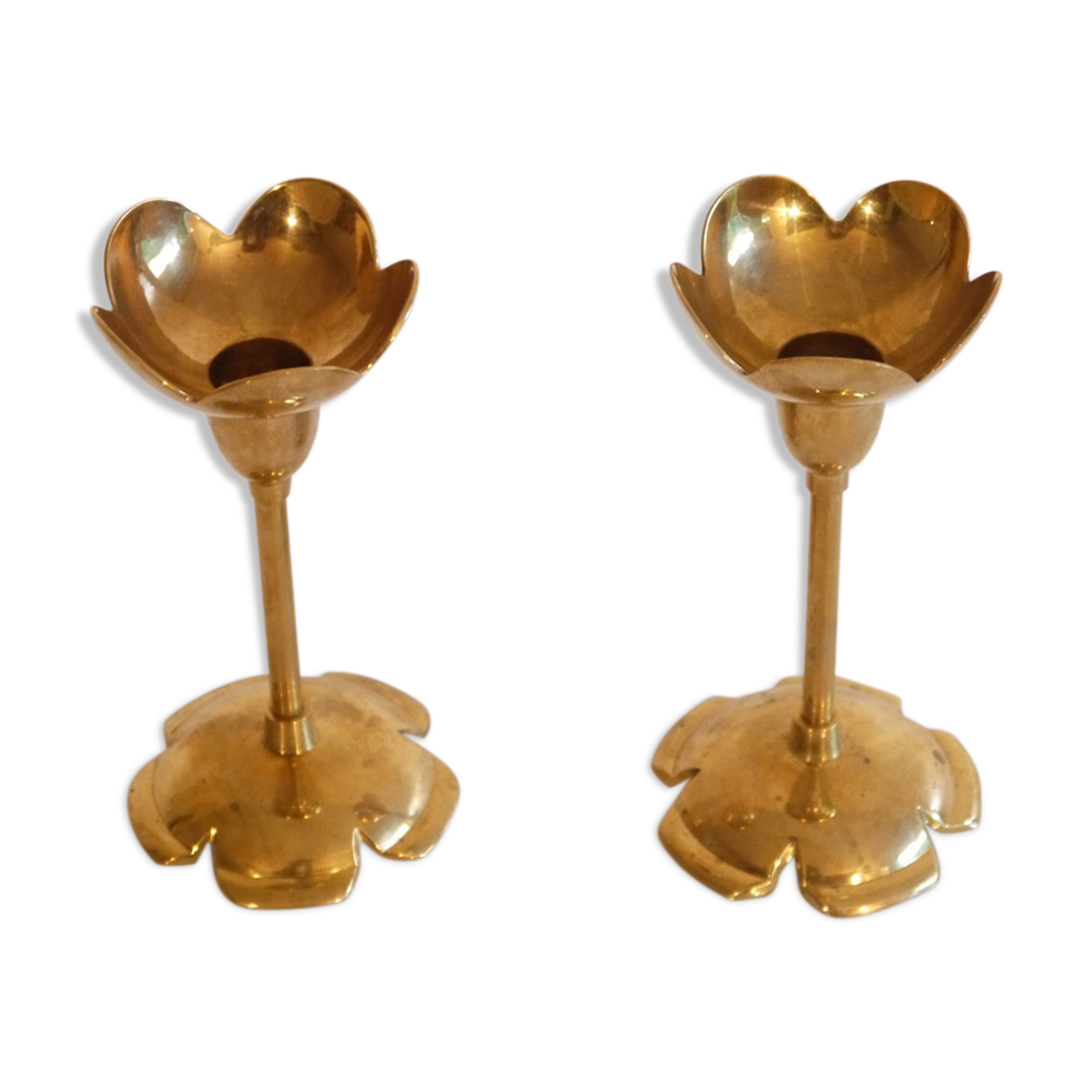Pair of vintage Scandinavian brass candle holders 1960
