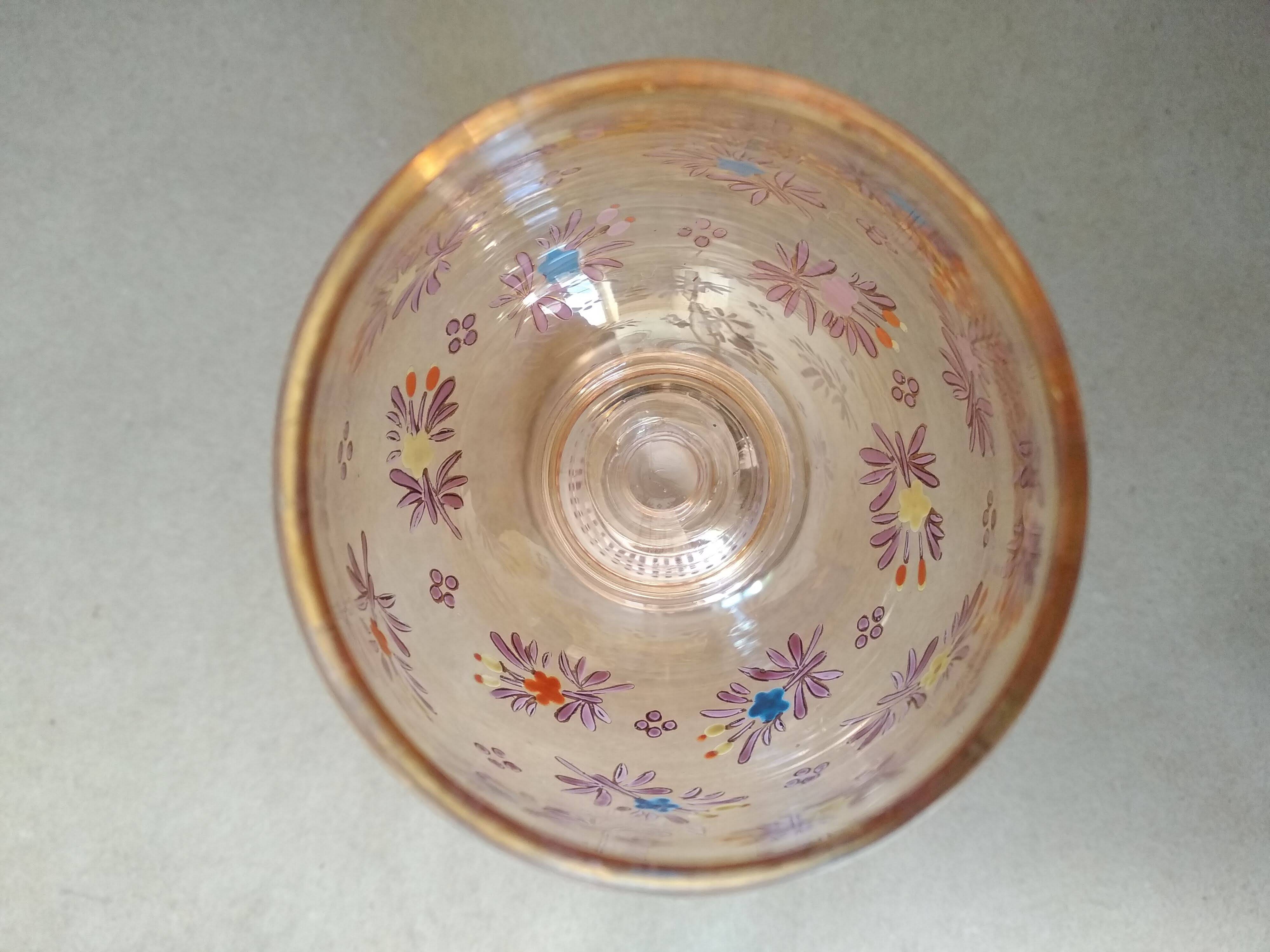 Roemer wine glass in blown enamelled glass, 19th century