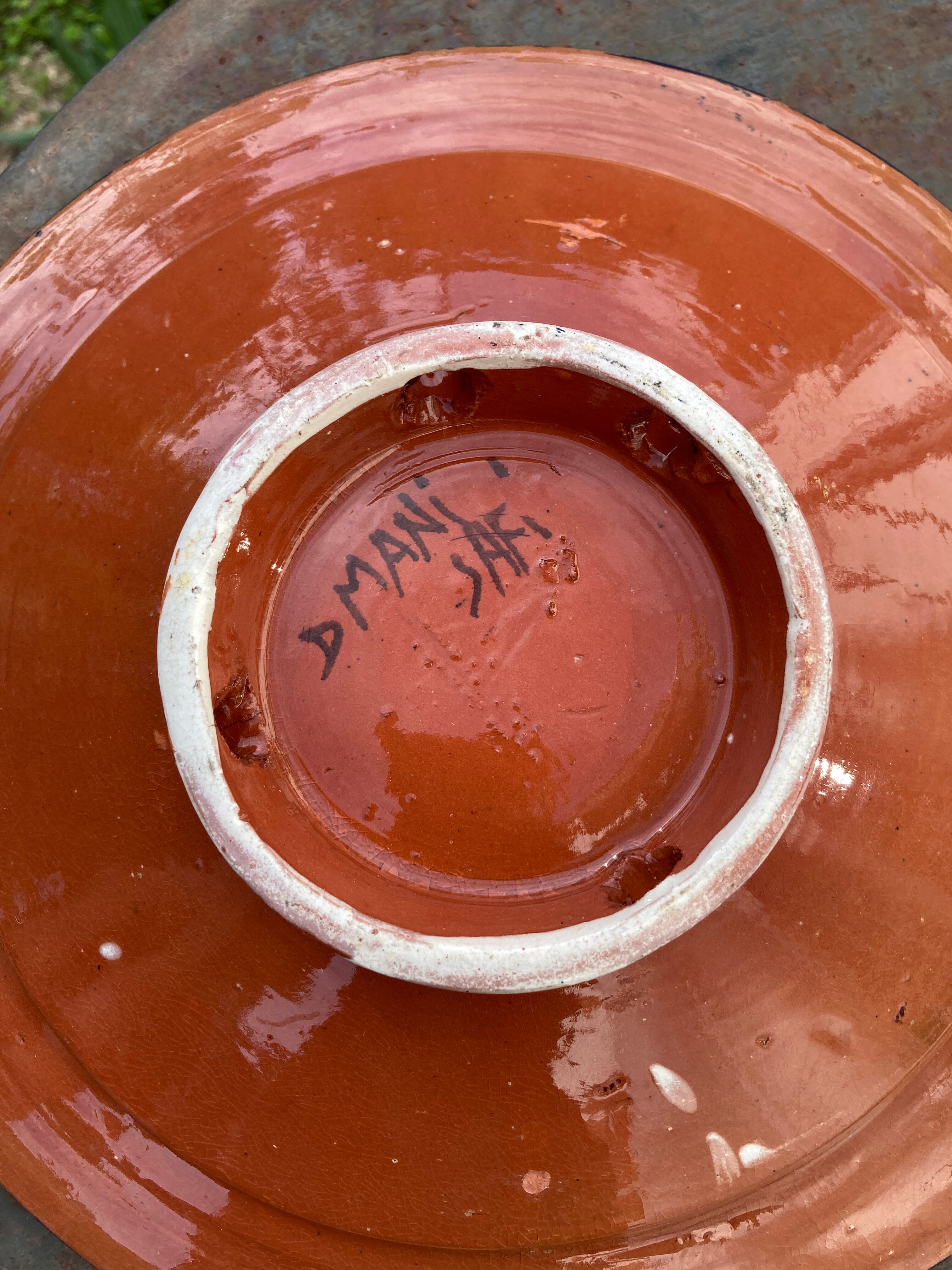 Pair of dishes Safi Dmani ethnic ceramic fish yellow and blue - vintage pottery