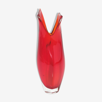 Red vase orange Murano Sommerso Mandruzzato Vintage
