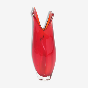 Vase rouge orange Murano Sommerso Mandruzzato Vintage