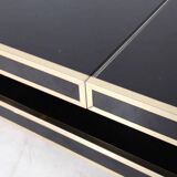 Coffee table in brass and lacquered glass, table circa 1979