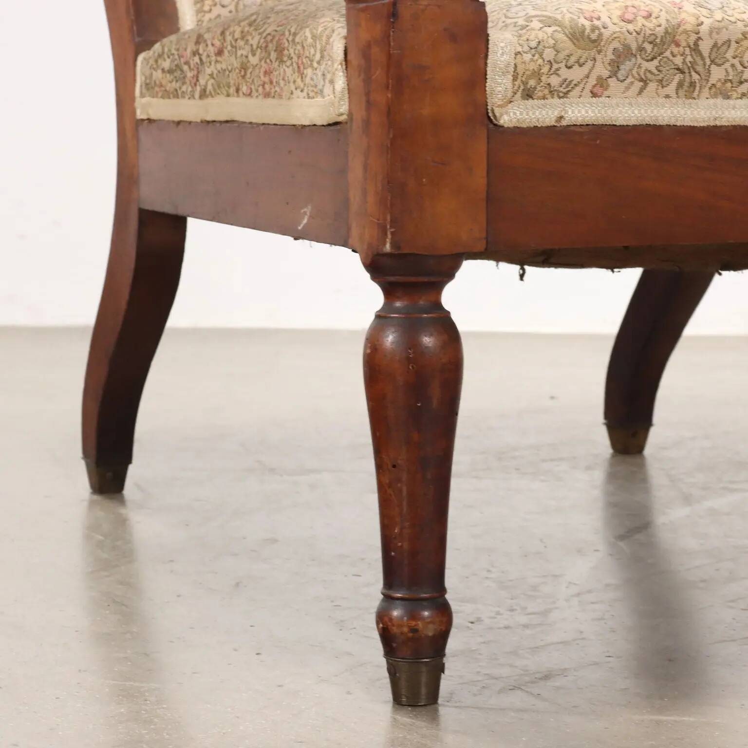 Antique Louis-Philippe armchair in walnut and fabric, Italy, 19th century